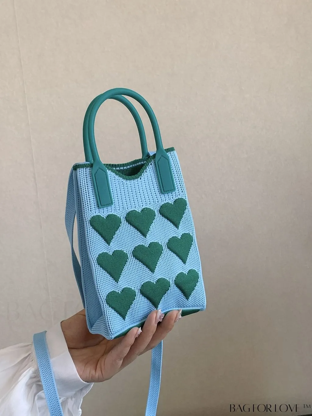 BagForLove - Stylish Crochet Love Heart Pattern Handbag with Mobile Phone Bag for Women