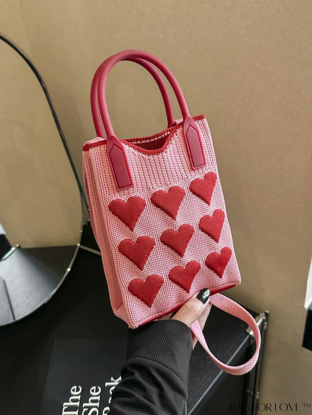 BagForLove - Stylish Crochet Love Heart Pattern Handbag with Mobile Phone Bag for Women