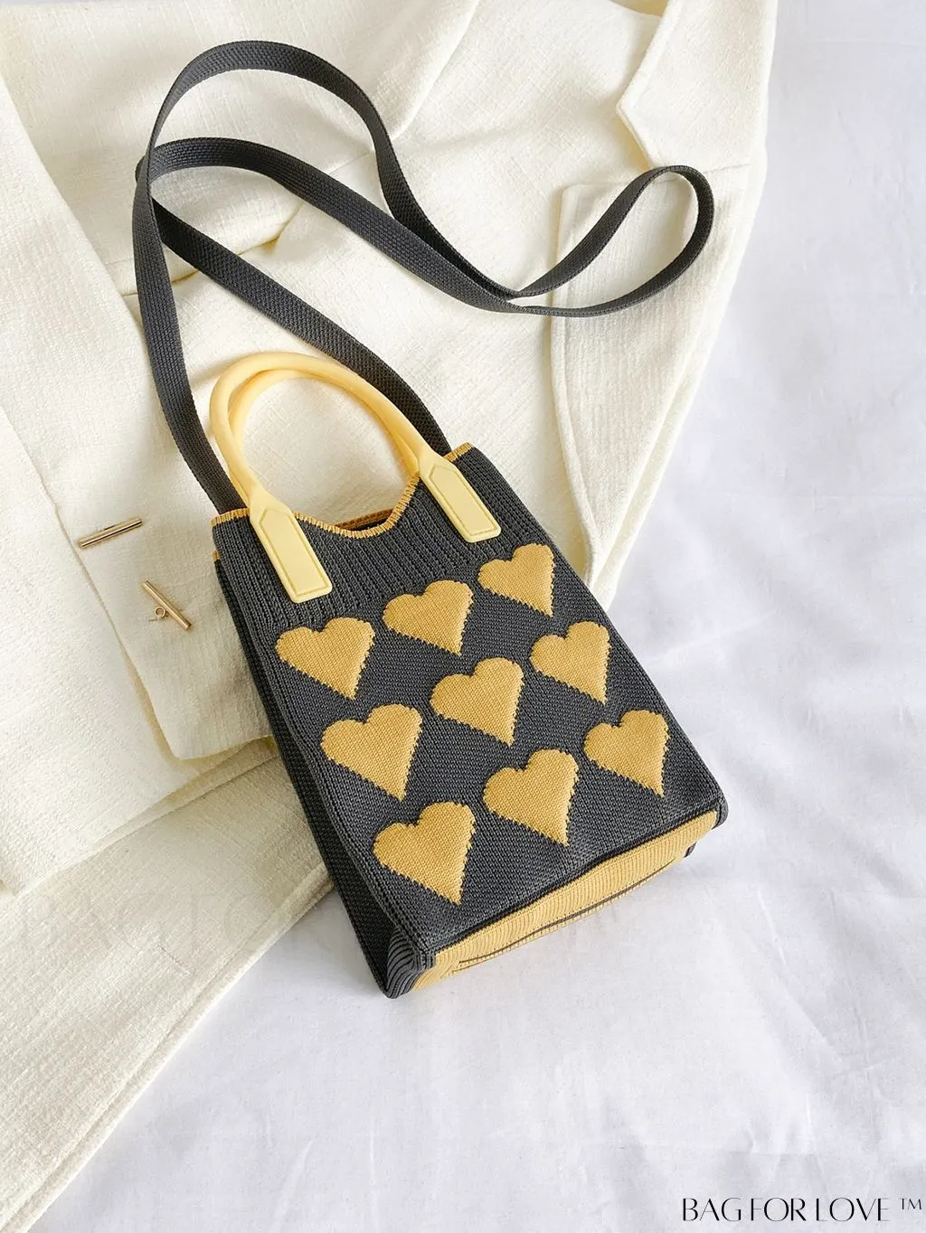 BagForLove - Stylish Crochet Love Heart Pattern Handbag with Mobile Phone Bag for Women