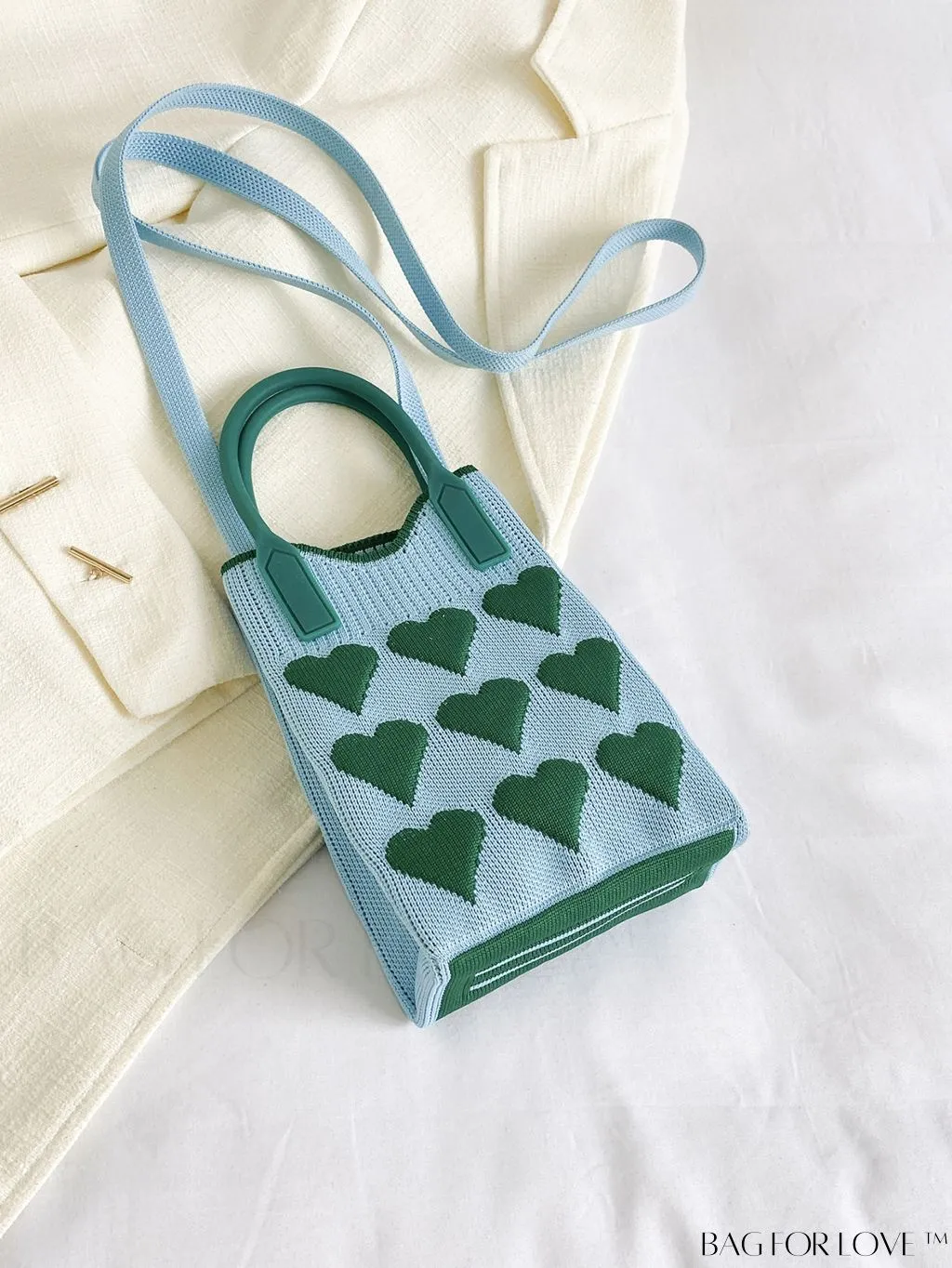 BagForLove - Stylish Crochet Love Heart Pattern Handbag with Mobile Phone Bag for Women