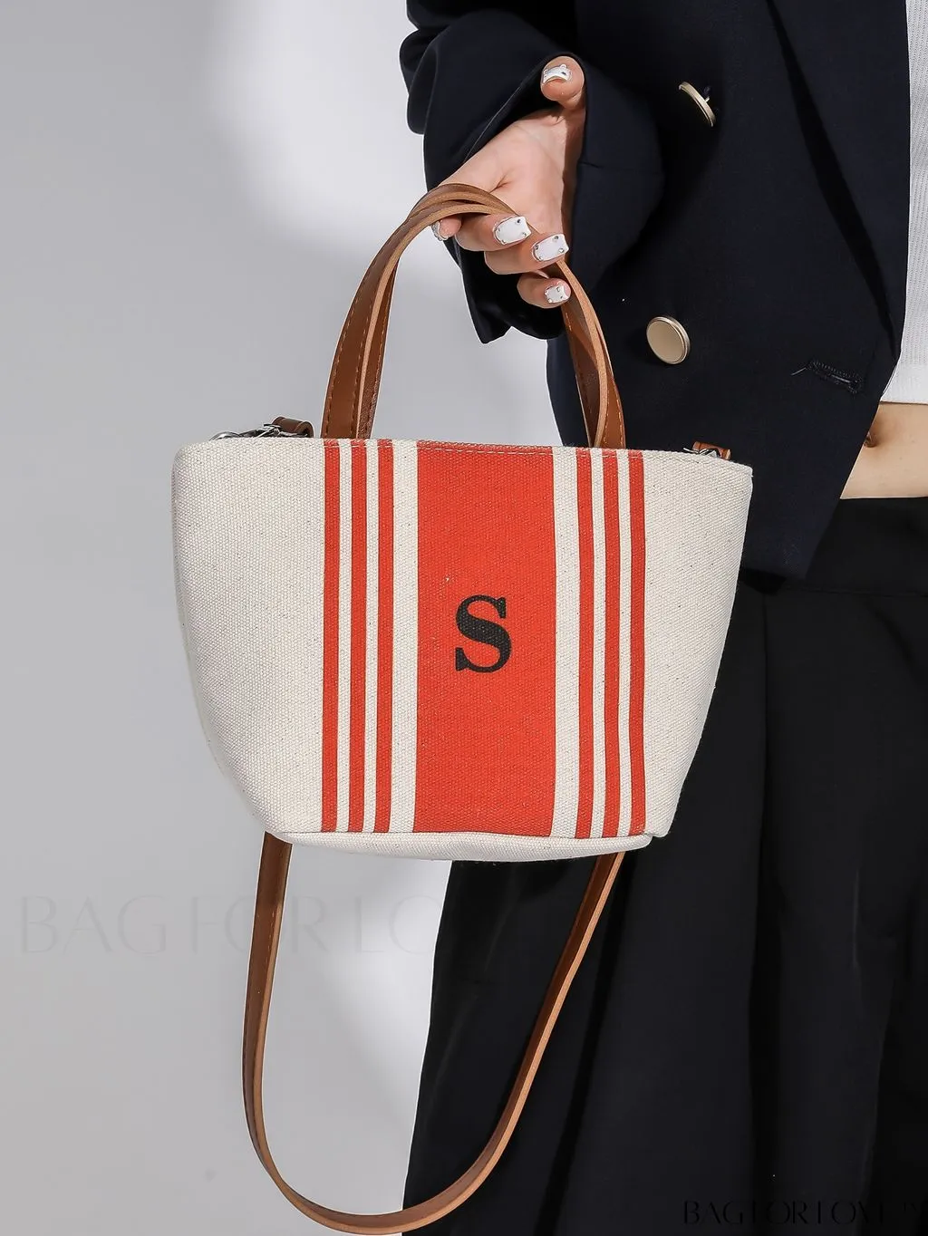 BagForLove - Stylish Dual Handle Bucket Bag with Letter & Striped Pattern