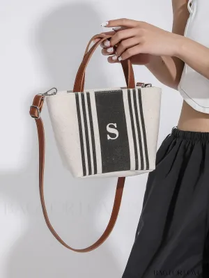 BagForLove - Stylish Dual Handle Bucket Bag with Letter & Striped Pattern