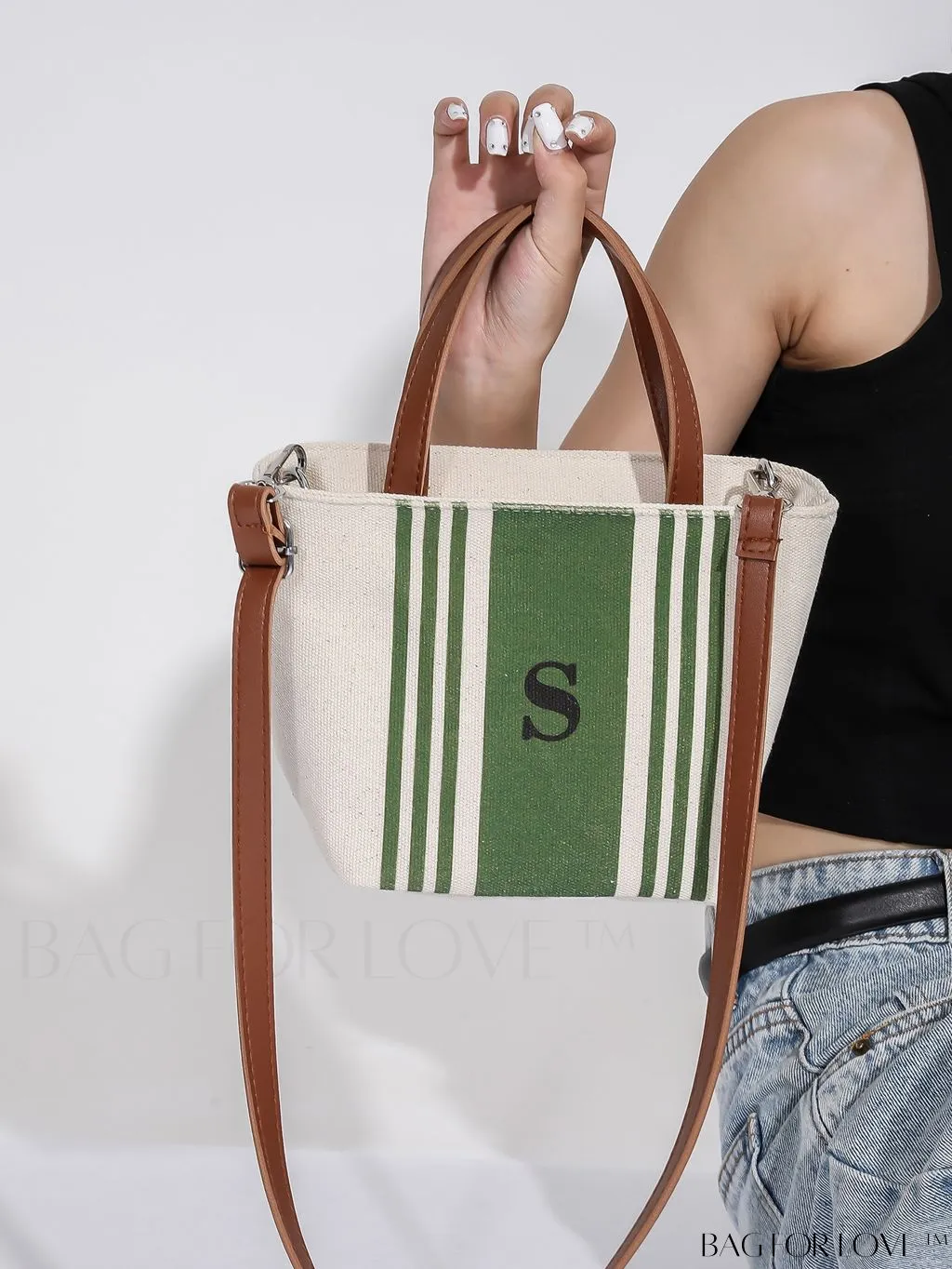 BagForLove - Stylish Dual Handle Bucket Bag with Letter & Striped Pattern