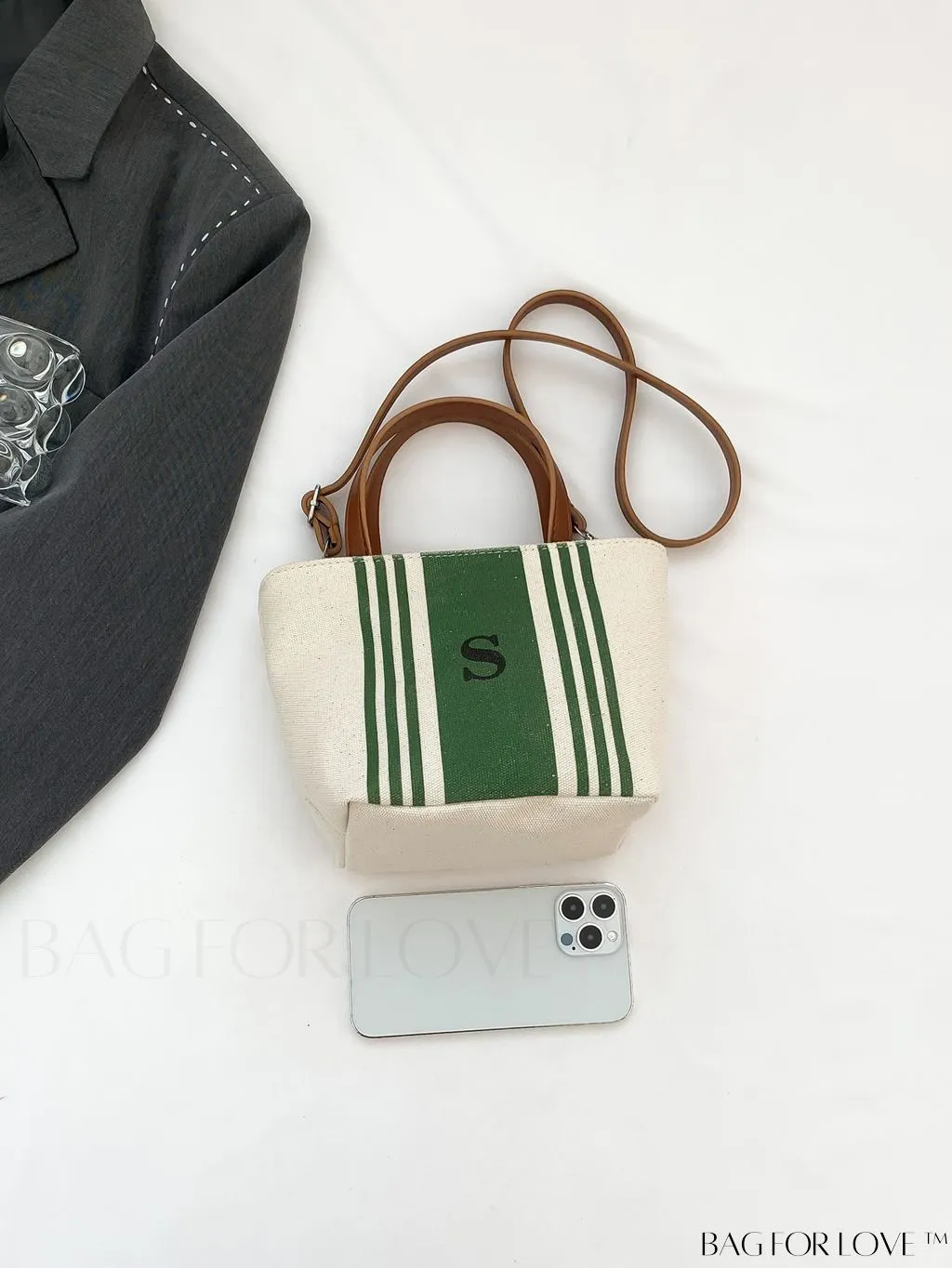 BagForLove - Stylish Dual Handle Bucket Bag with Letter & Striped Pattern