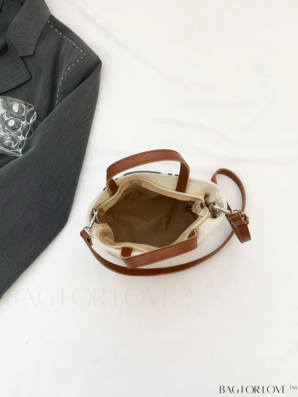 BagForLove - Stylish Dual Handle Bucket Bag with Letter & Striped Pattern