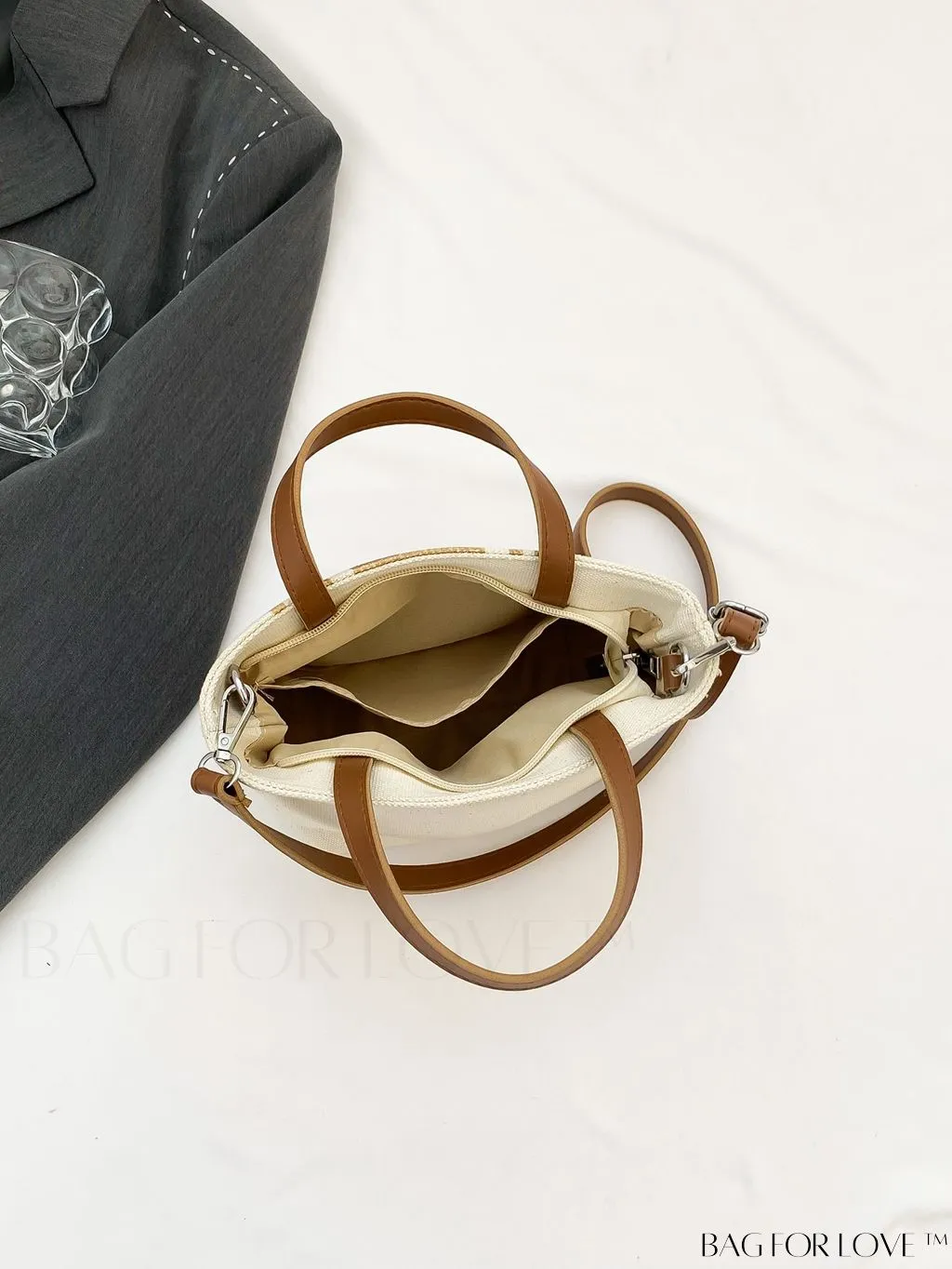 BagForLove - Stylish Dual Handle Bucket Bag with Letter & Striped Pattern