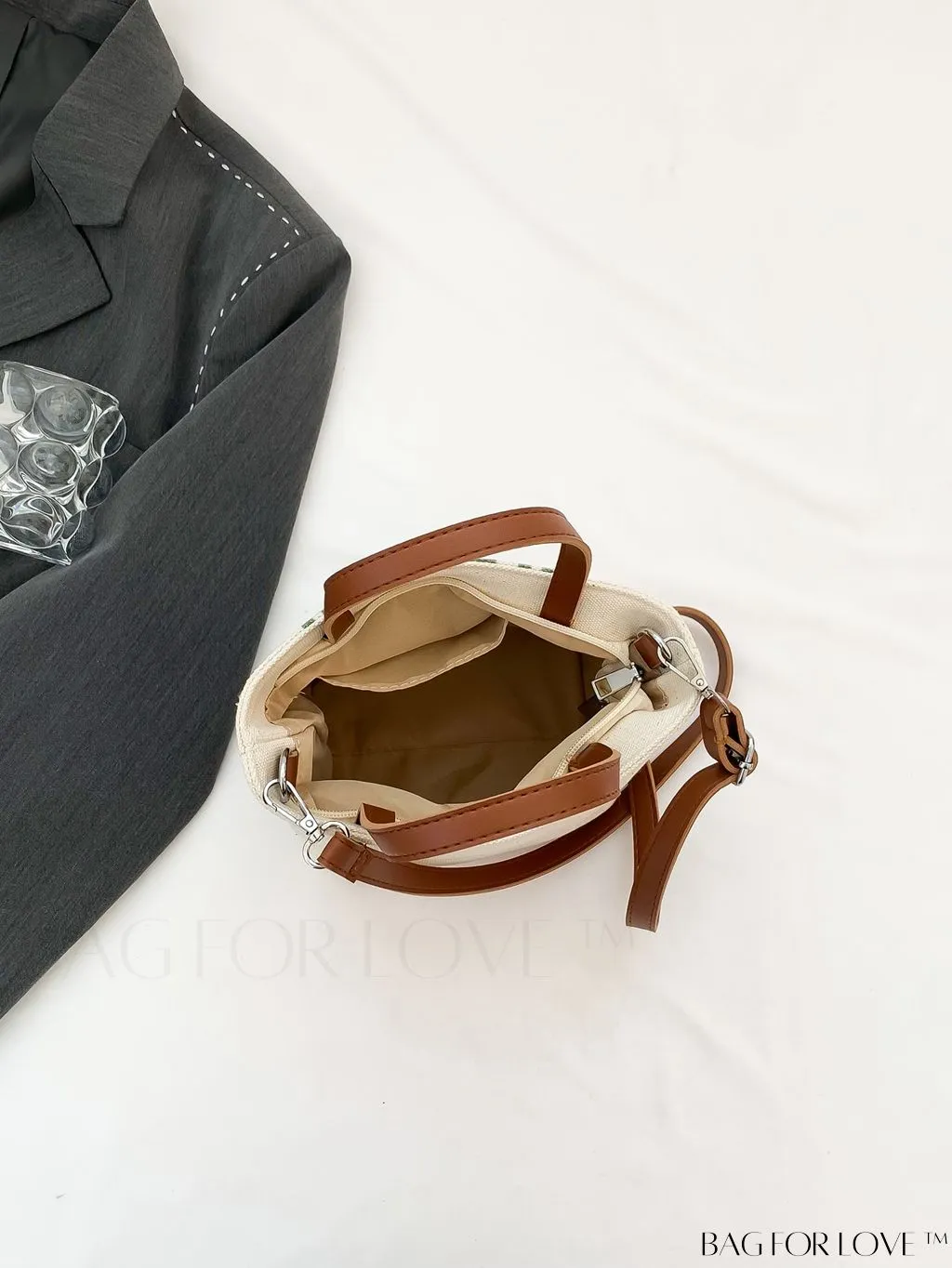 BagForLove - Stylish Dual Handle Bucket Bag with Letter & Striped Pattern
