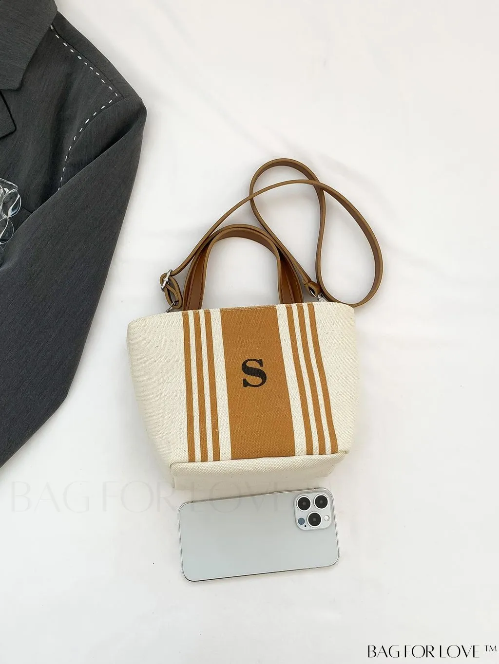 BagForLove - Stylish Dual Handle Bucket Bag with Letter & Striped Pattern