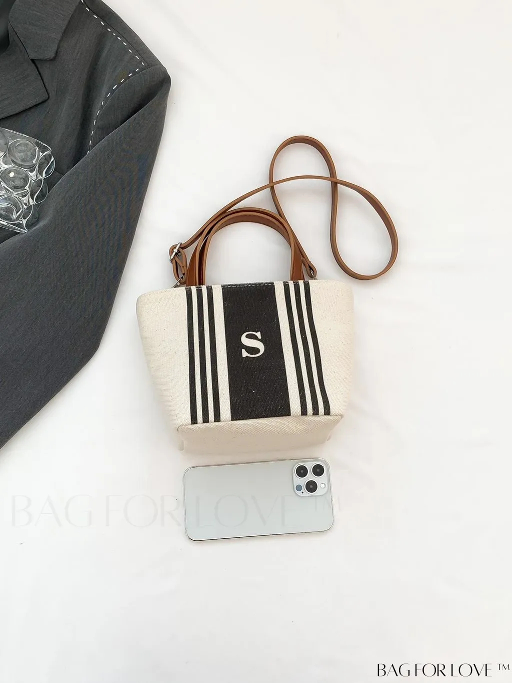 BagForLove - Stylish Dual Handle Bucket Bag with Letter & Striped Pattern