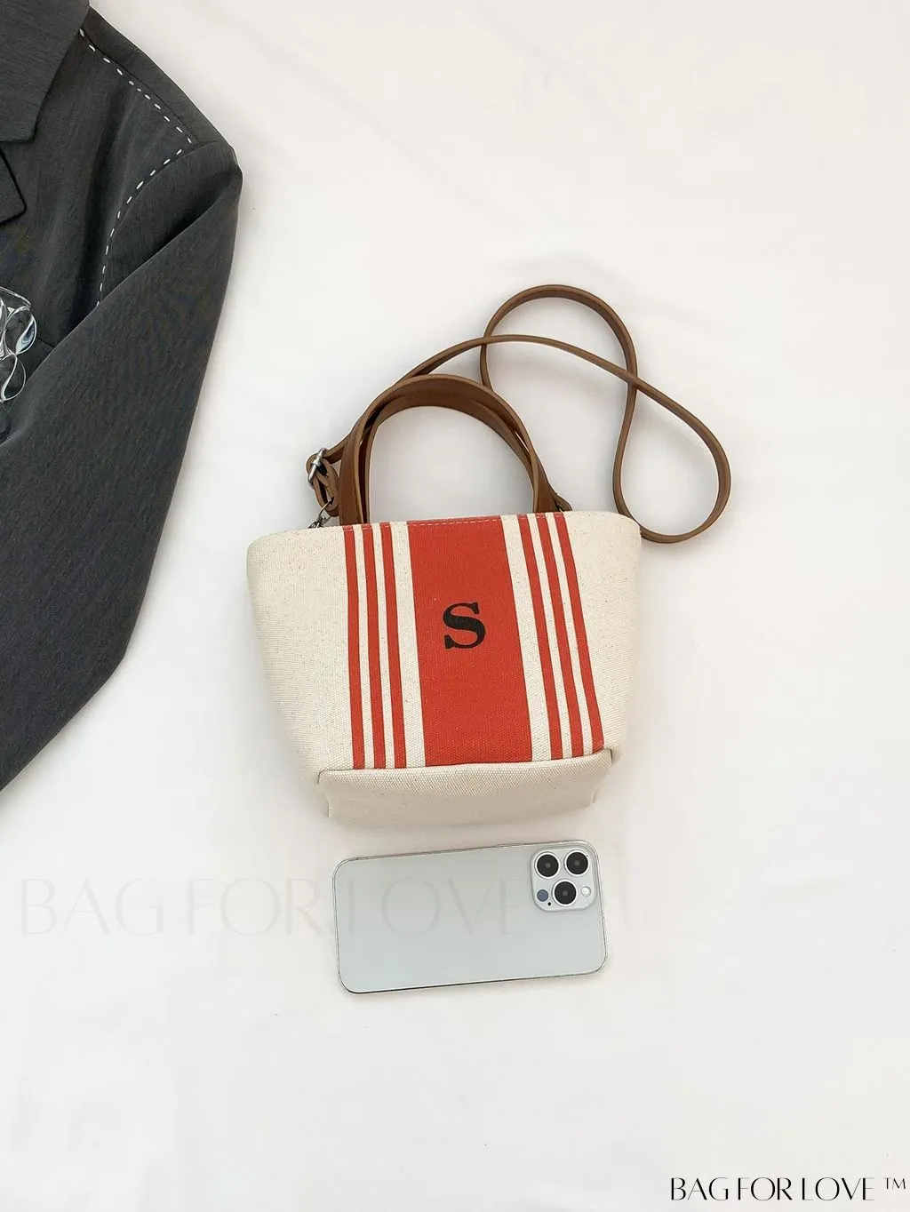 BagForLove - Stylish Dual Handle Bucket Bag with Letter & Striped Pattern