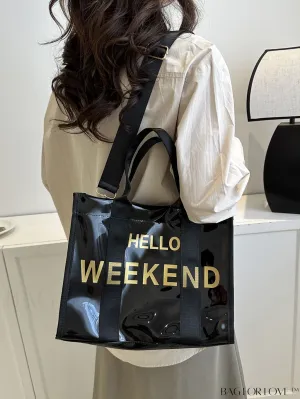 BagForLove - Stylish Letter Print PVC Tote Bag with Spacious Capacity