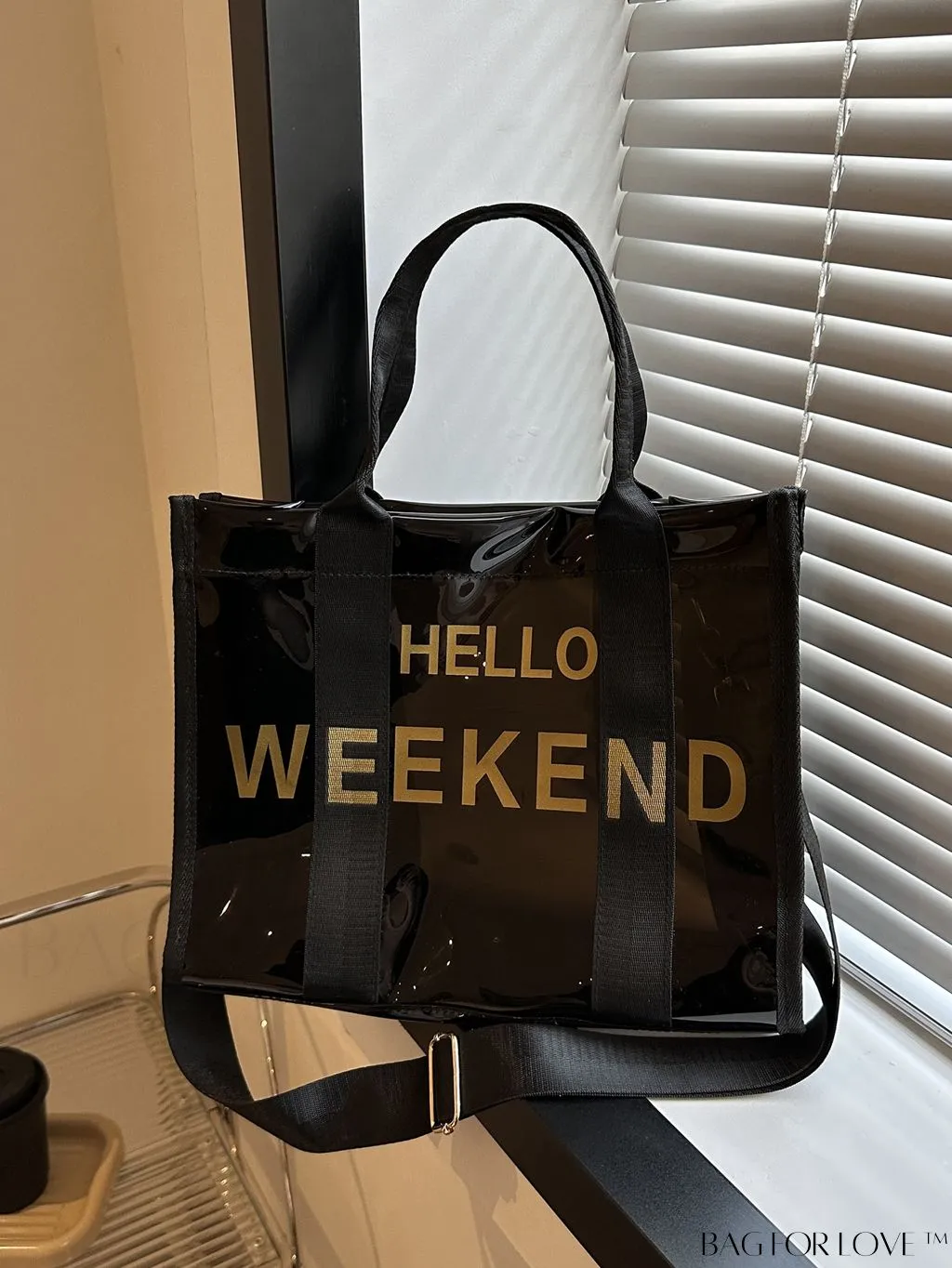 BagForLove - Stylish Letter Print PVC Tote Bag with Spacious Capacity