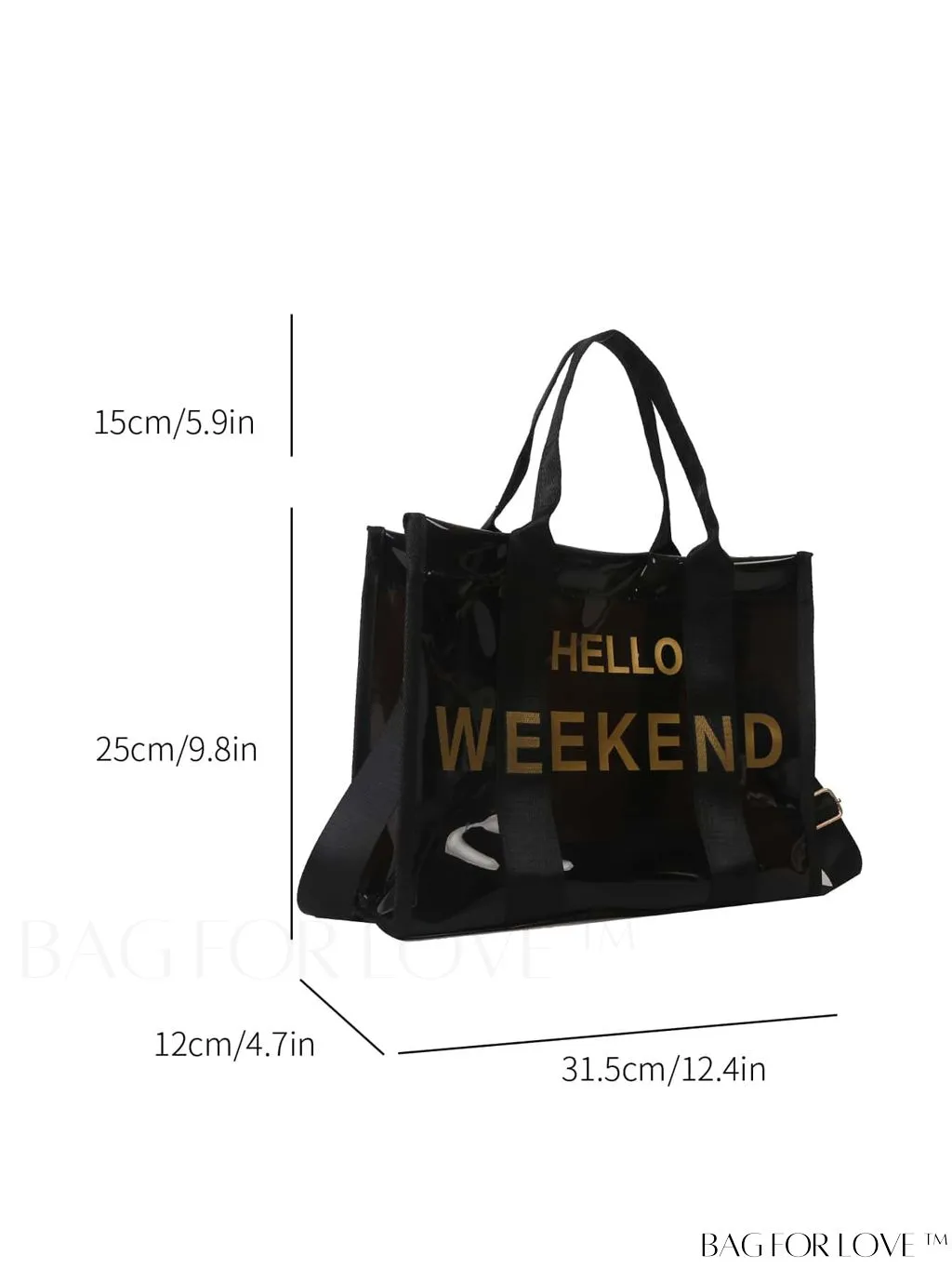 BagForLove - Stylish Letter Print PVC Tote Bag with Spacious Capacity