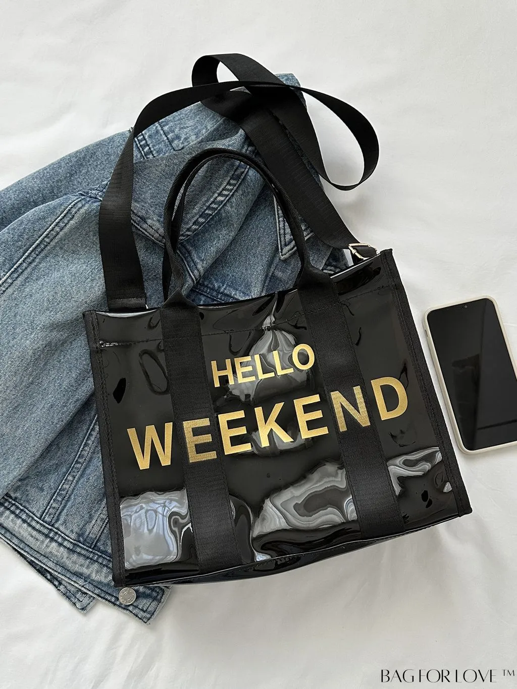 BagForLove - Stylish Letter Print PVC Tote Bag with Spacious Capacity