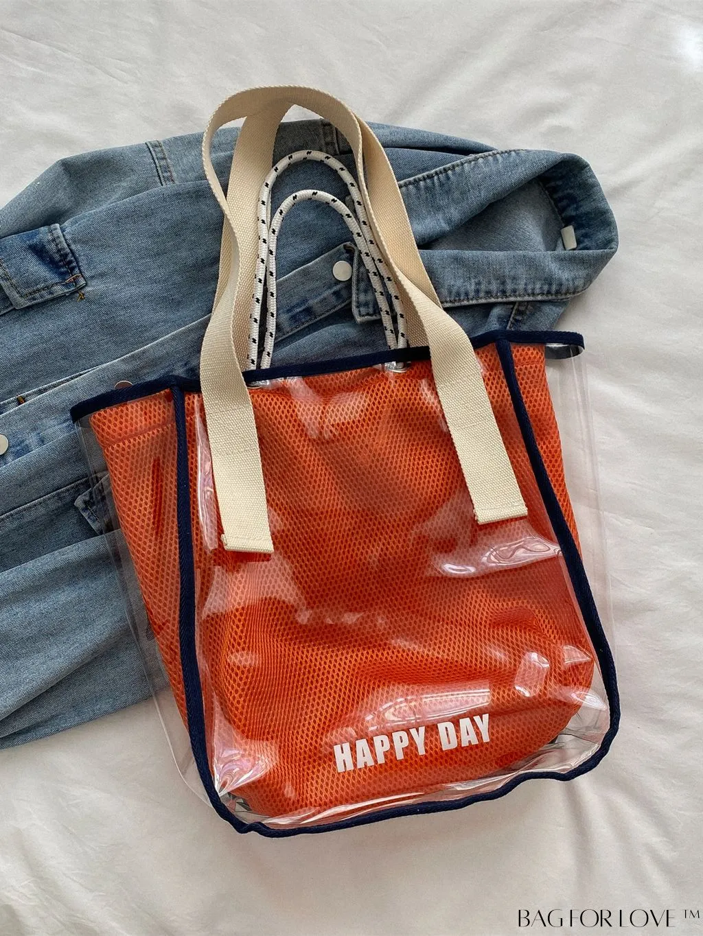 BagForLove - Stylish PVC Transparent Shoulder Bag with Mesh Insert - Ideal for Swim & Fashion
