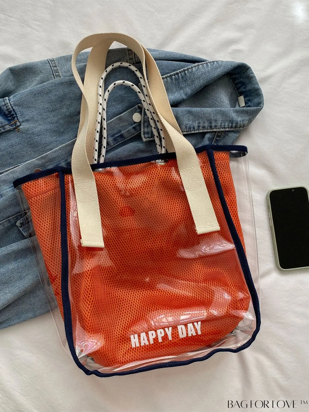 BagForLove - Stylish PVC Transparent Shoulder Bag with Mesh Insert - Ideal for Swim & Fashion