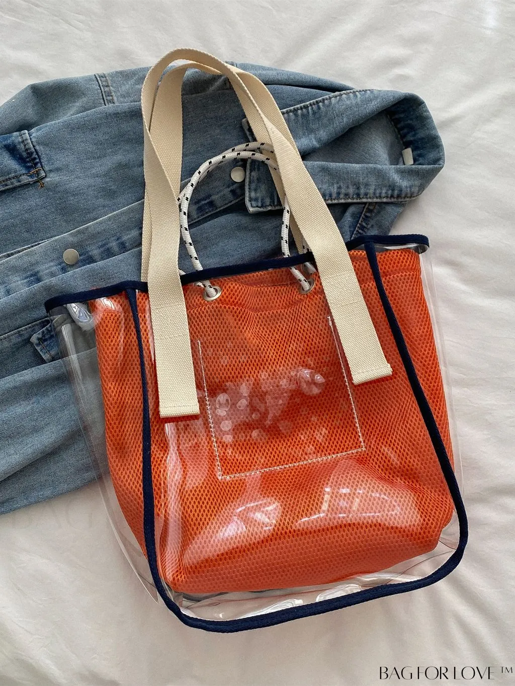 BagForLove - Stylish PVC Transparent Shoulder Bag with Mesh Insert - Ideal for Swim & Fashion