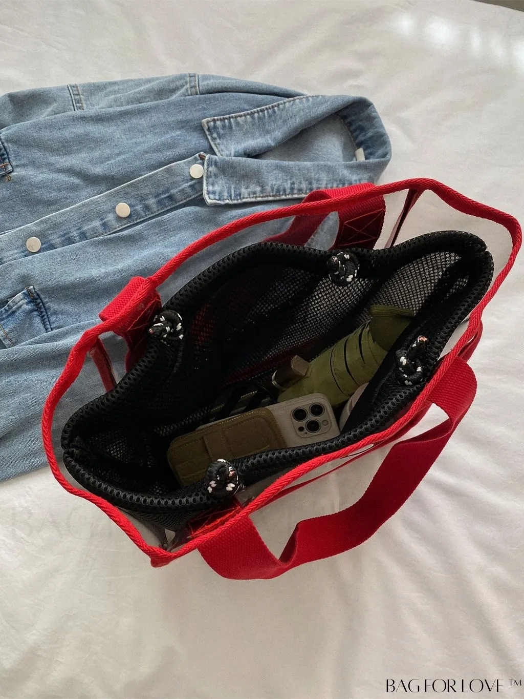 BagForLove - Stylish PVC Transparent Shoulder Bag with Mesh Insert - Ideal for Swim & Fashion
