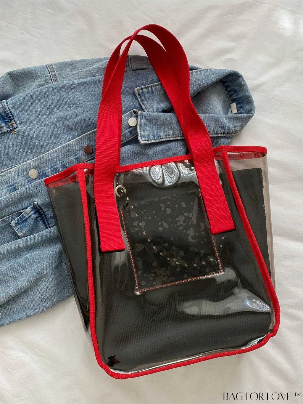BagForLove - Stylish PVC Transparent Shoulder Bag with Mesh Insert - Ideal for Swim & Fashion