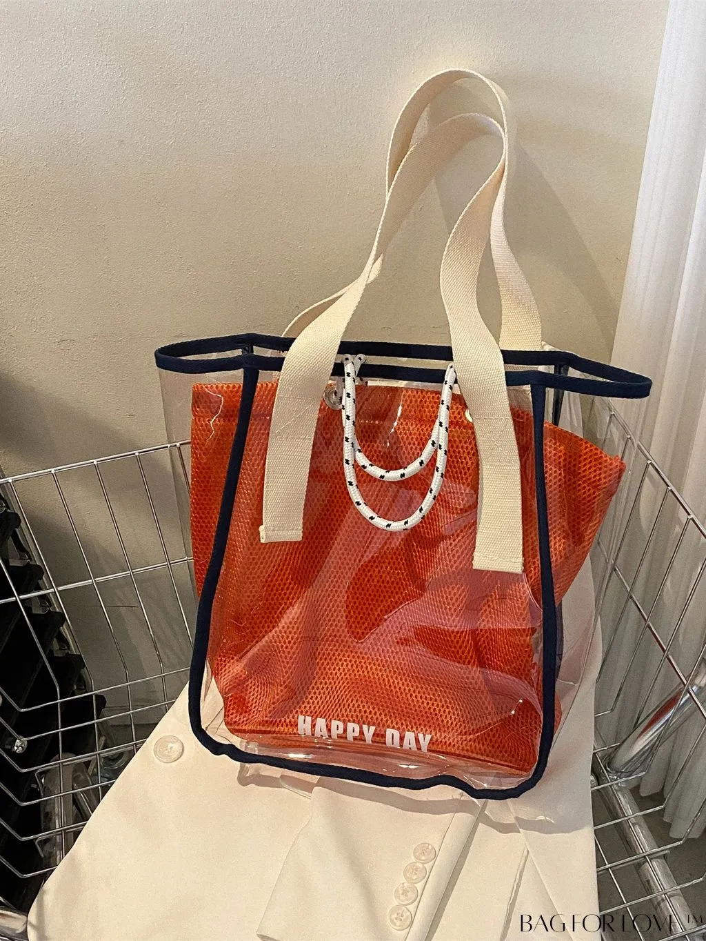 BagForLove - Stylish PVC Transparent Shoulder Bag with Mesh Insert - Ideal for Swim & Fashion