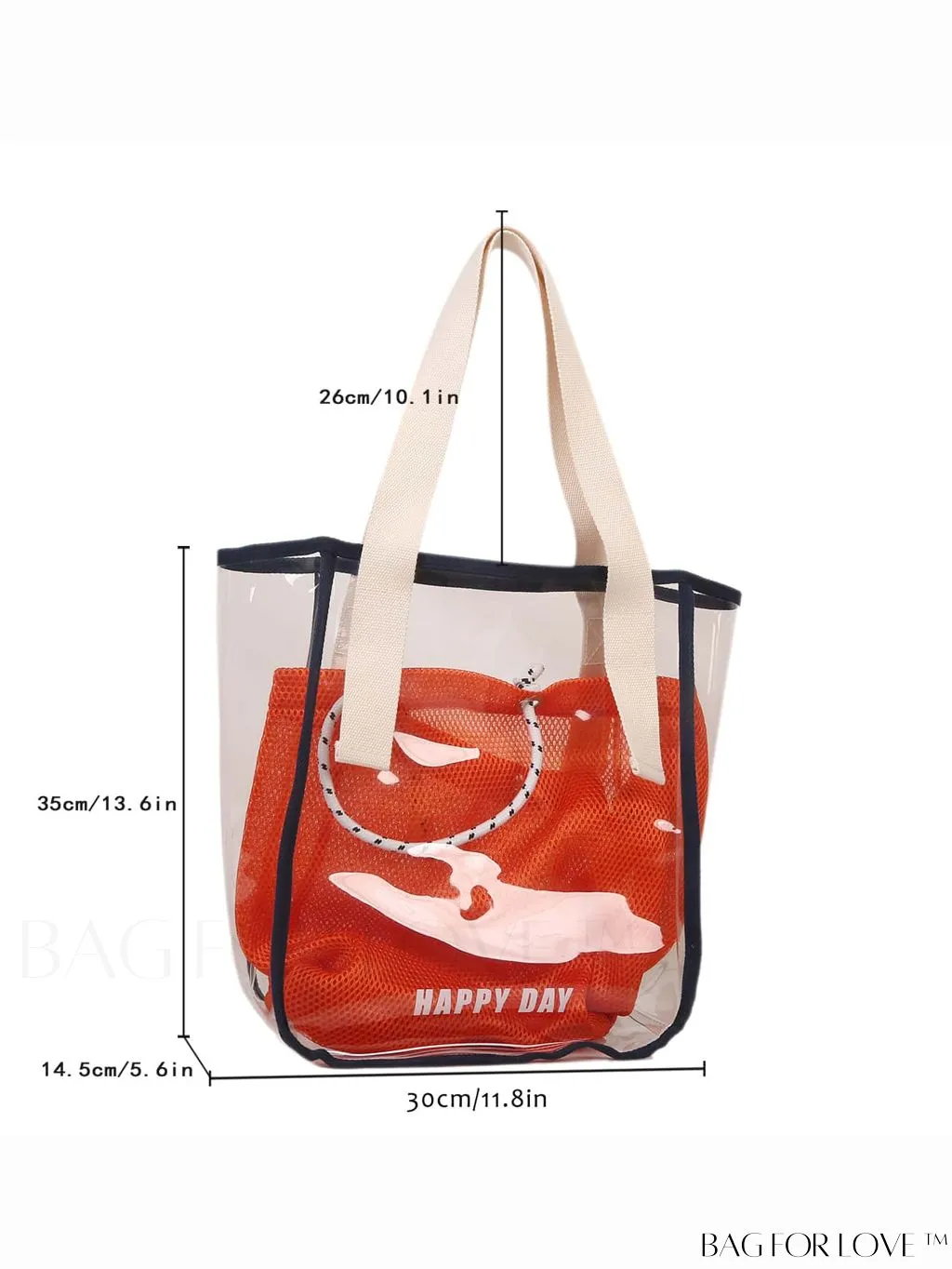 BagForLove - Stylish PVC Transparent Shoulder Bag with Mesh Insert - Ideal for Swim & Fashion