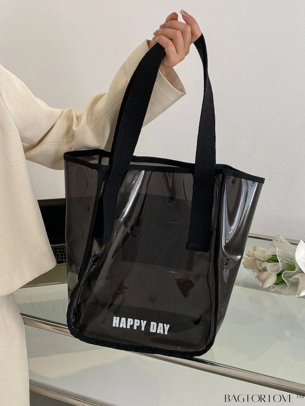 BagForLove - Stylish PVC Transparent Shoulder Bag with Mesh Insert - Ideal for Swim & Fashion
