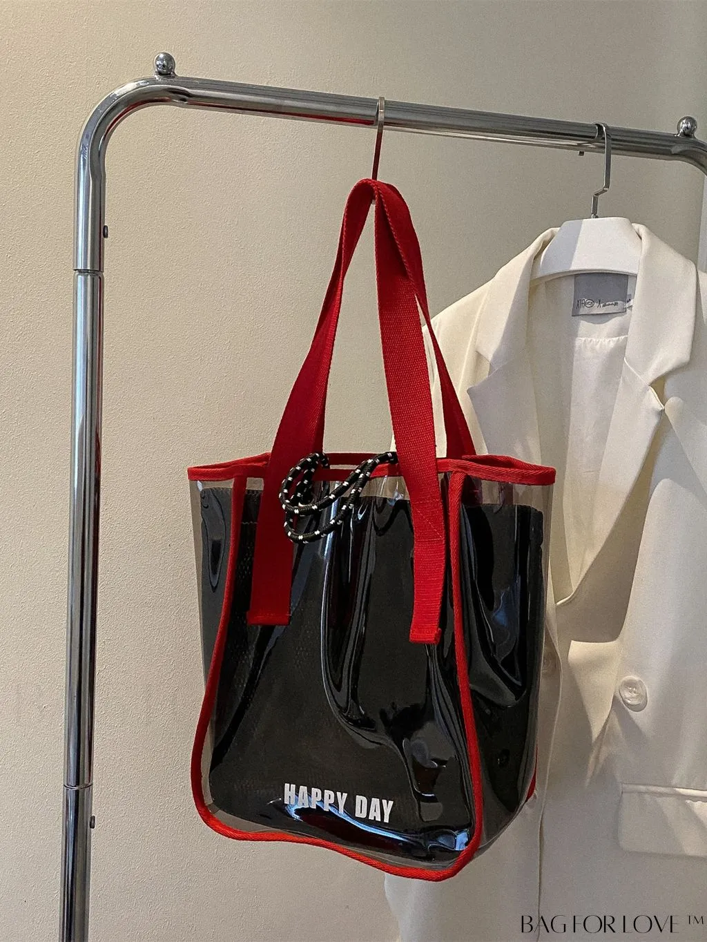 BagForLove - Stylish PVC Transparent Shoulder Bag with Mesh Insert - Ideal for Swim & Fashion