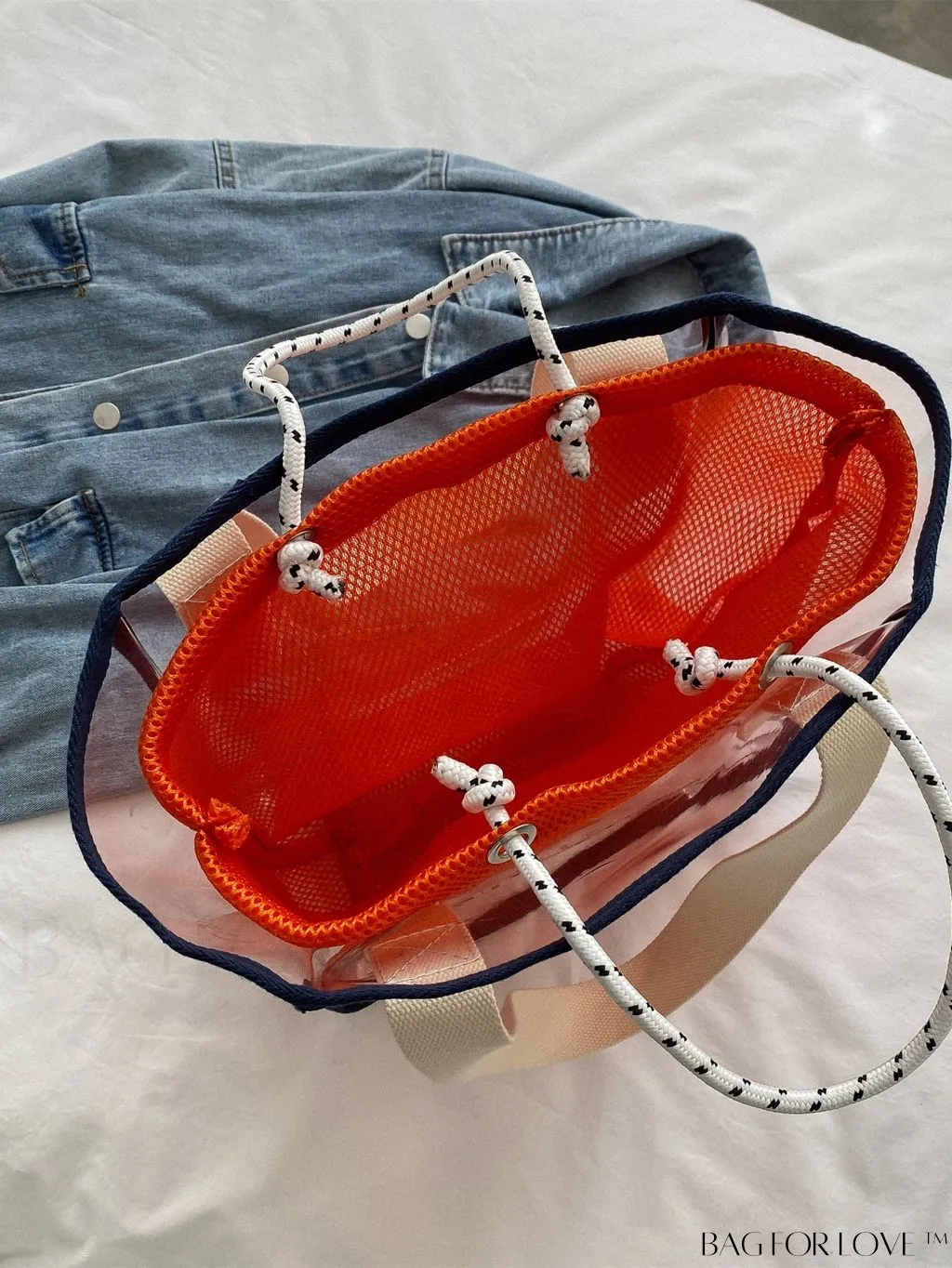 BagForLove - Stylish PVC Transparent Shoulder Bag with Mesh Insert - Ideal for Swim & Fashion