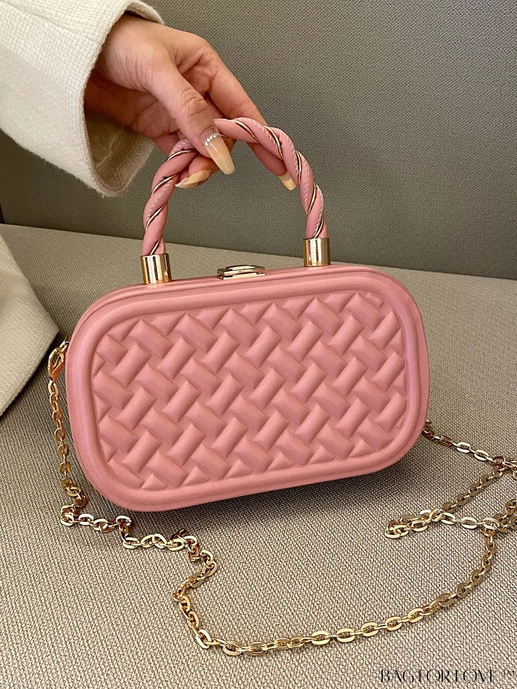 BagForLove - Stylish Square Shoulder Bag with PU Leather Stitching - Mini Size