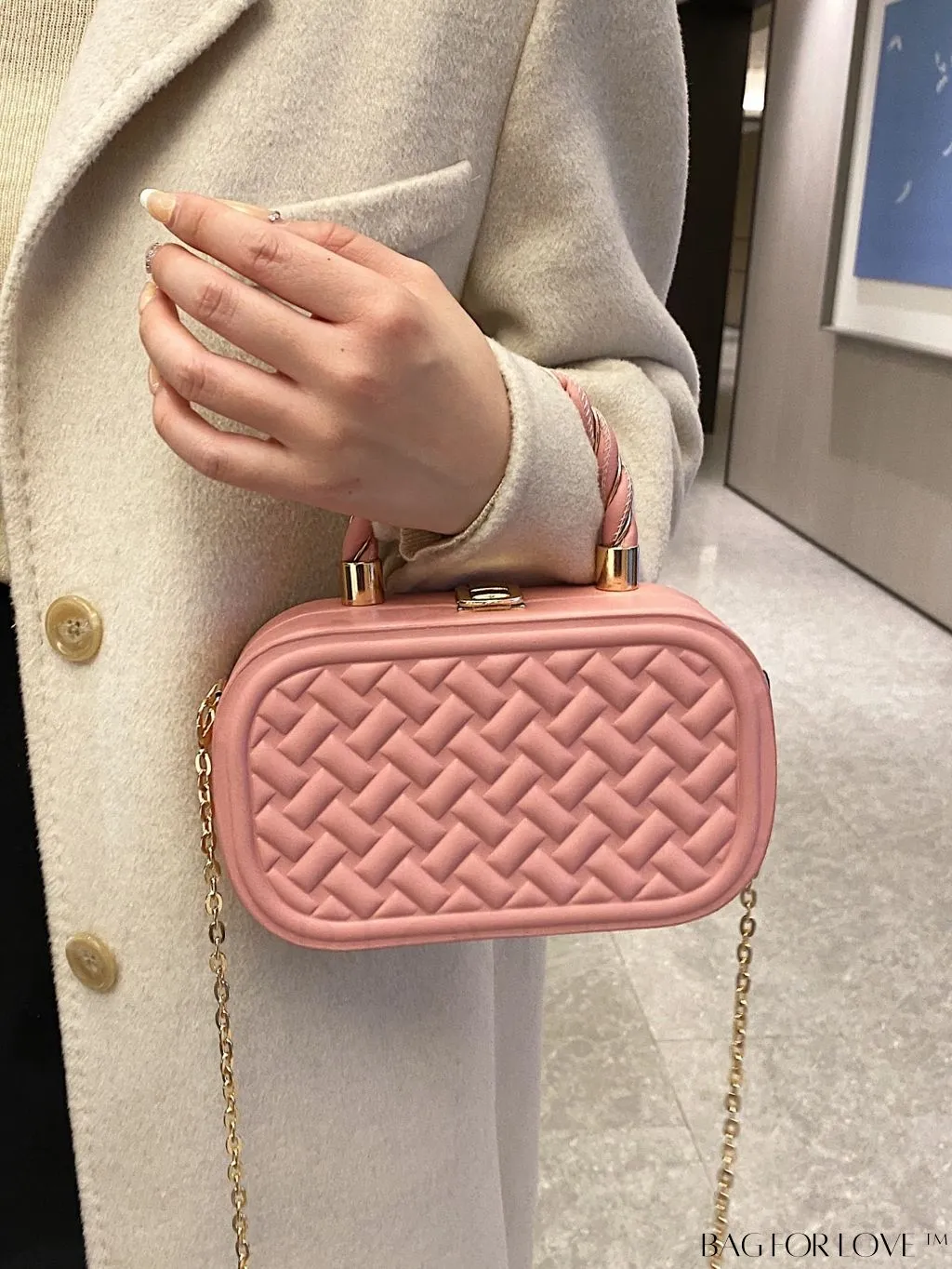 BagForLove - Stylish Square Shoulder Bag with PU Leather Stitching - Mini Size
