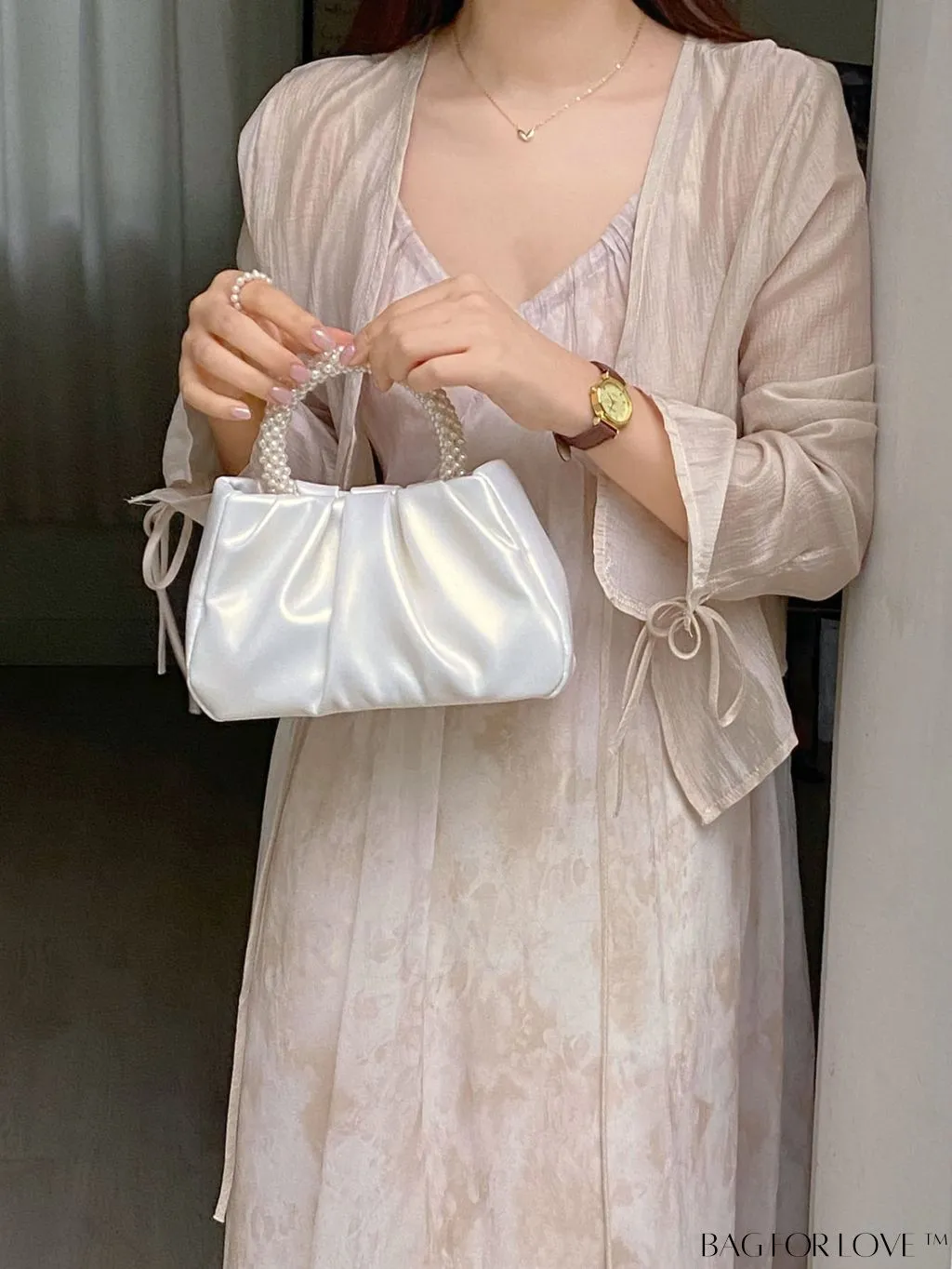 BagForLove - Stylish Summer Crossbody Bag with Faux Pearl Handle and Pleats