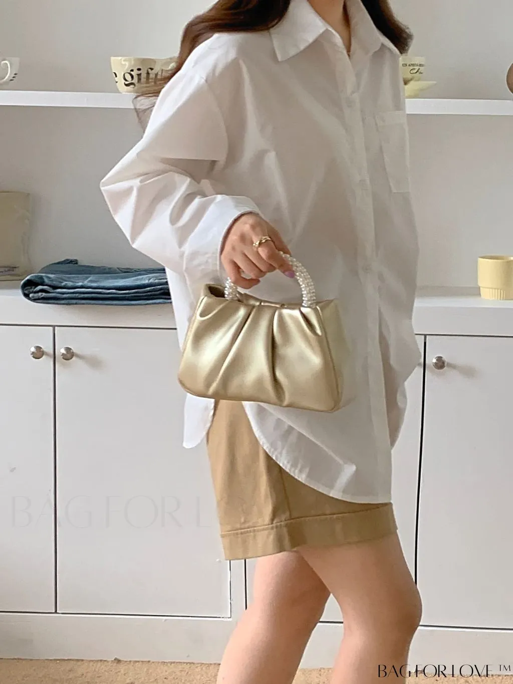 BagForLove - Stylish Summer Crossbody Bag with Faux Pearl Handle and Pleats