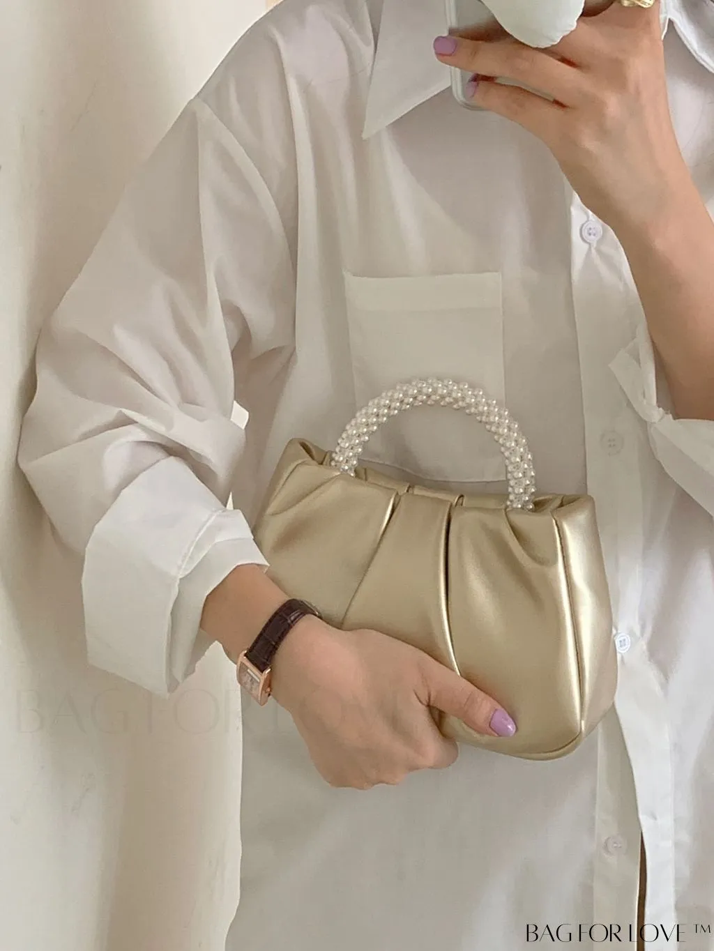 BagForLove - Stylish Summer Crossbody Bag with Faux Pearl Handle and Pleats