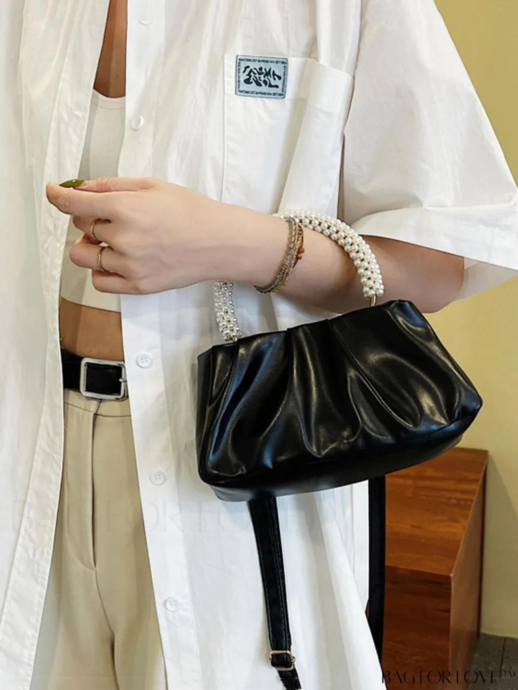 BagForLove - Stylish Summer Crossbody Bag with Faux Pearl Handle and Pleats