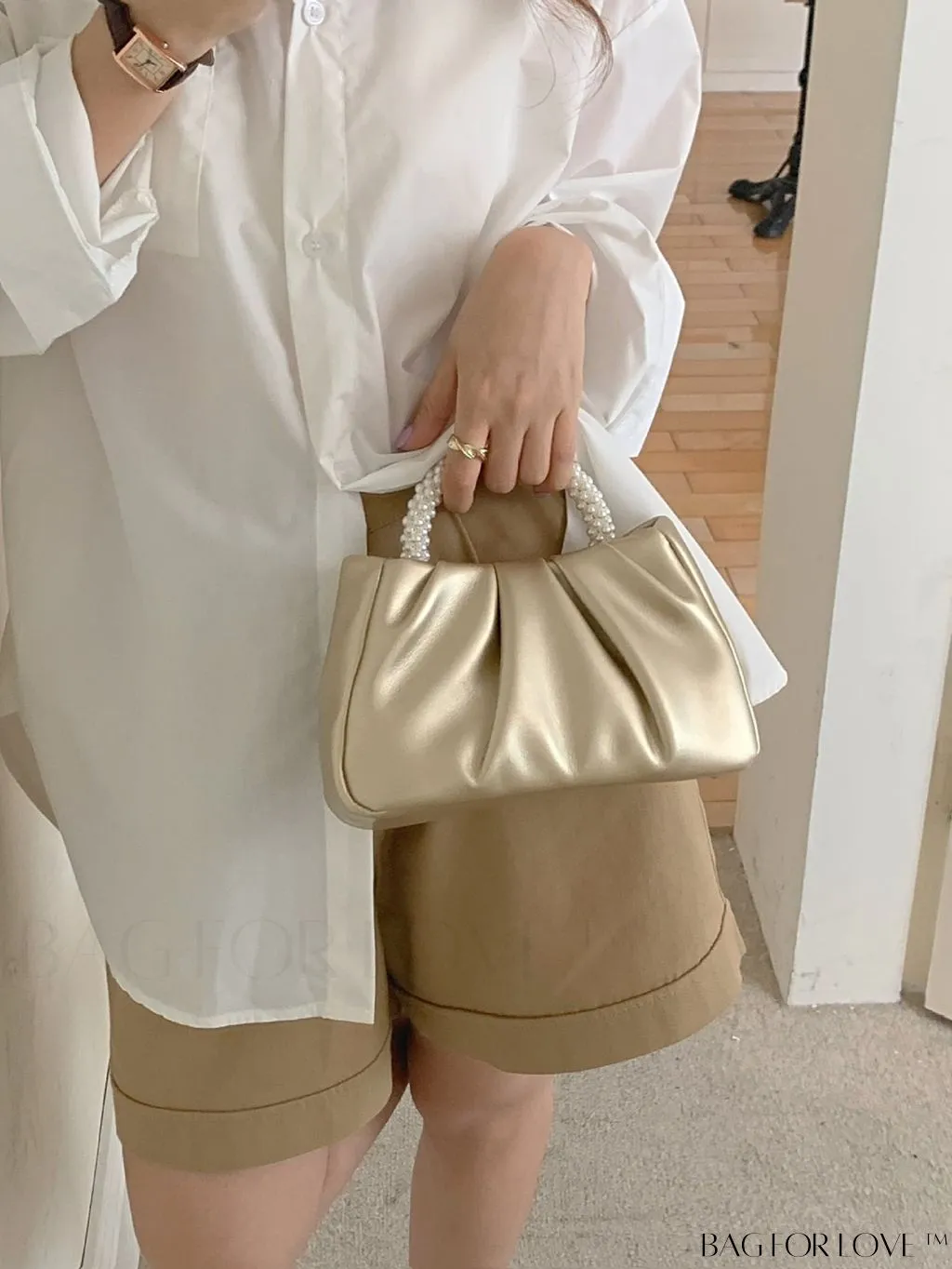 BagForLove - Stylish Summer Crossbody Bag with Faux Pearl Handle and Pleats