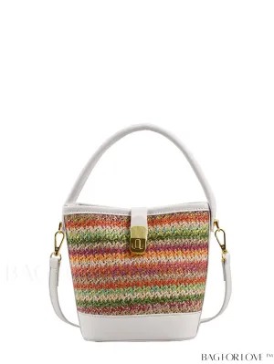 BagForLove - Stylish Summer Woven Straw Bucket Bag - Color Block Design, Perfect for Holidays