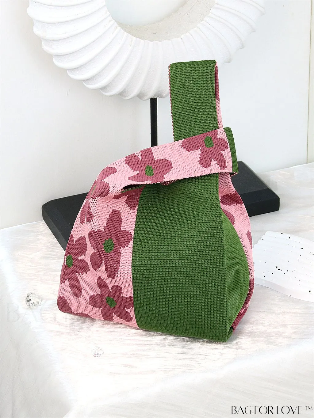 BagForLove - Vacation-Ready Fashion Handbag: Flower Pattern Color Block Crochet Bag