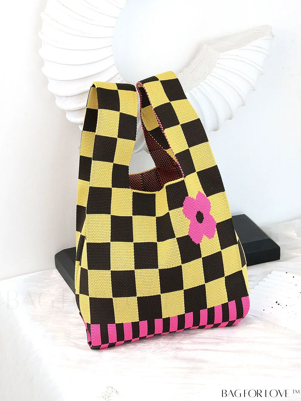 BagForLove - Vacation-Ready Fashion Handbag: Flower Pattern Color Block Crochet Bag