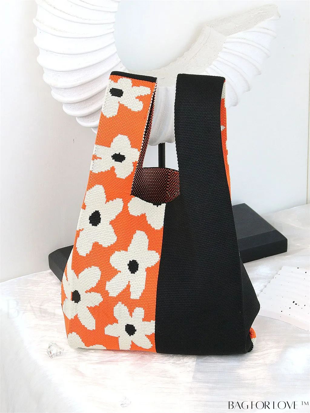 BagForLove - Vacation-Ready Fashion Handbag: Flower Pattern Color Block Crochet Bag