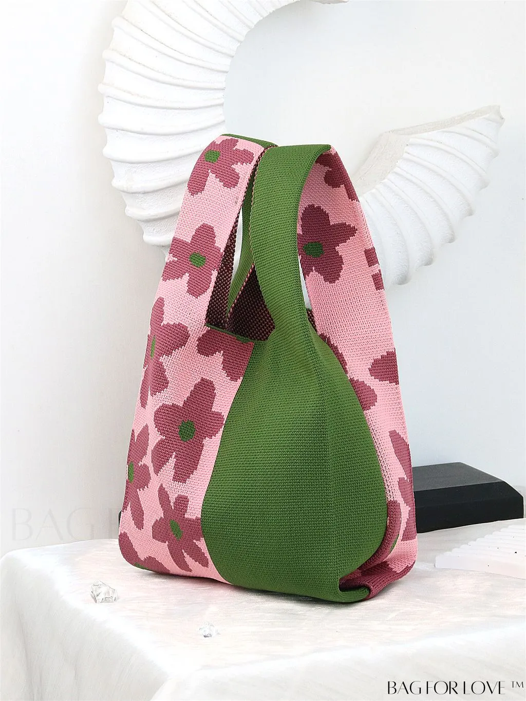 BagForLove - Vacation-Ready Fashion Handbag: Flower Pattern Color Block Crochet Bag