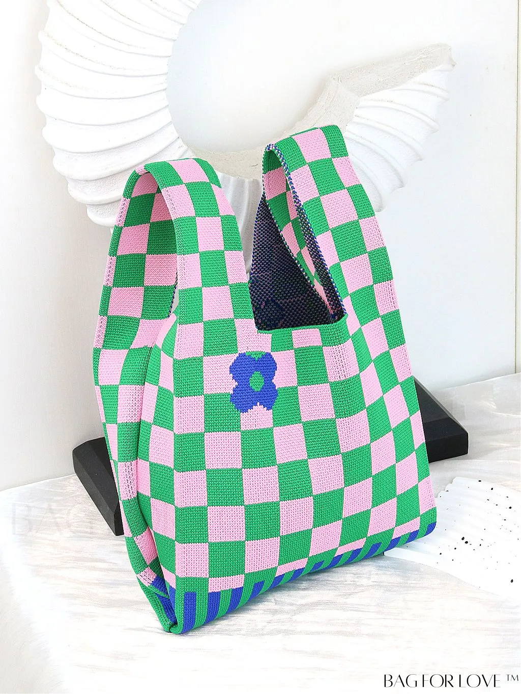 BagForLove - Vacation-Ready Fashion Handbag: Flower Pattern Color Block Crochet Bag