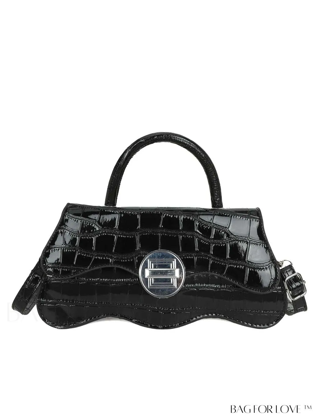 BagForLove - White Top Handle Handbag with Crocodile Pattern - PU Leather