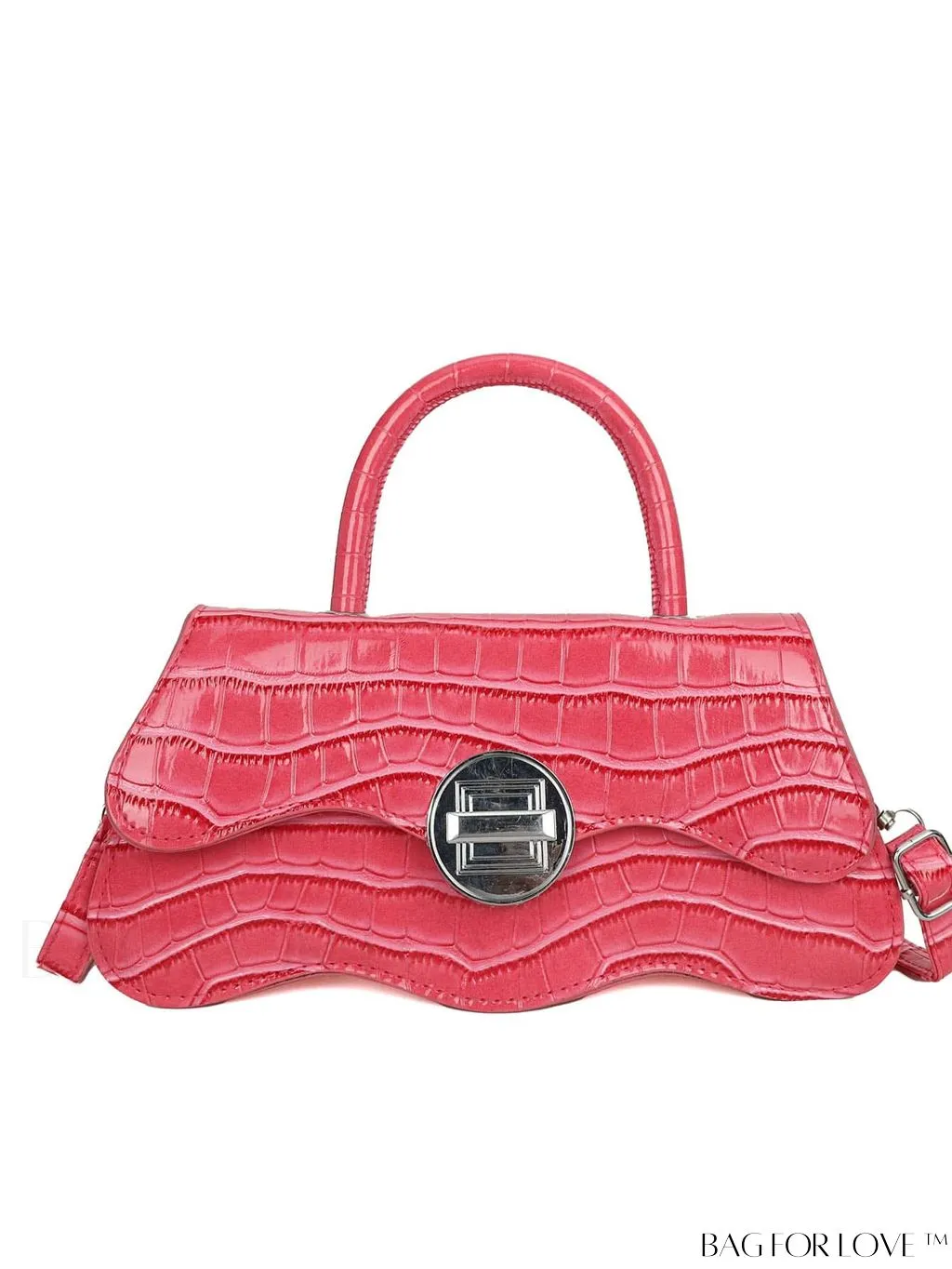 BagForLove - White Top Handle Handbag with Crocodile Pattern - PU Leather