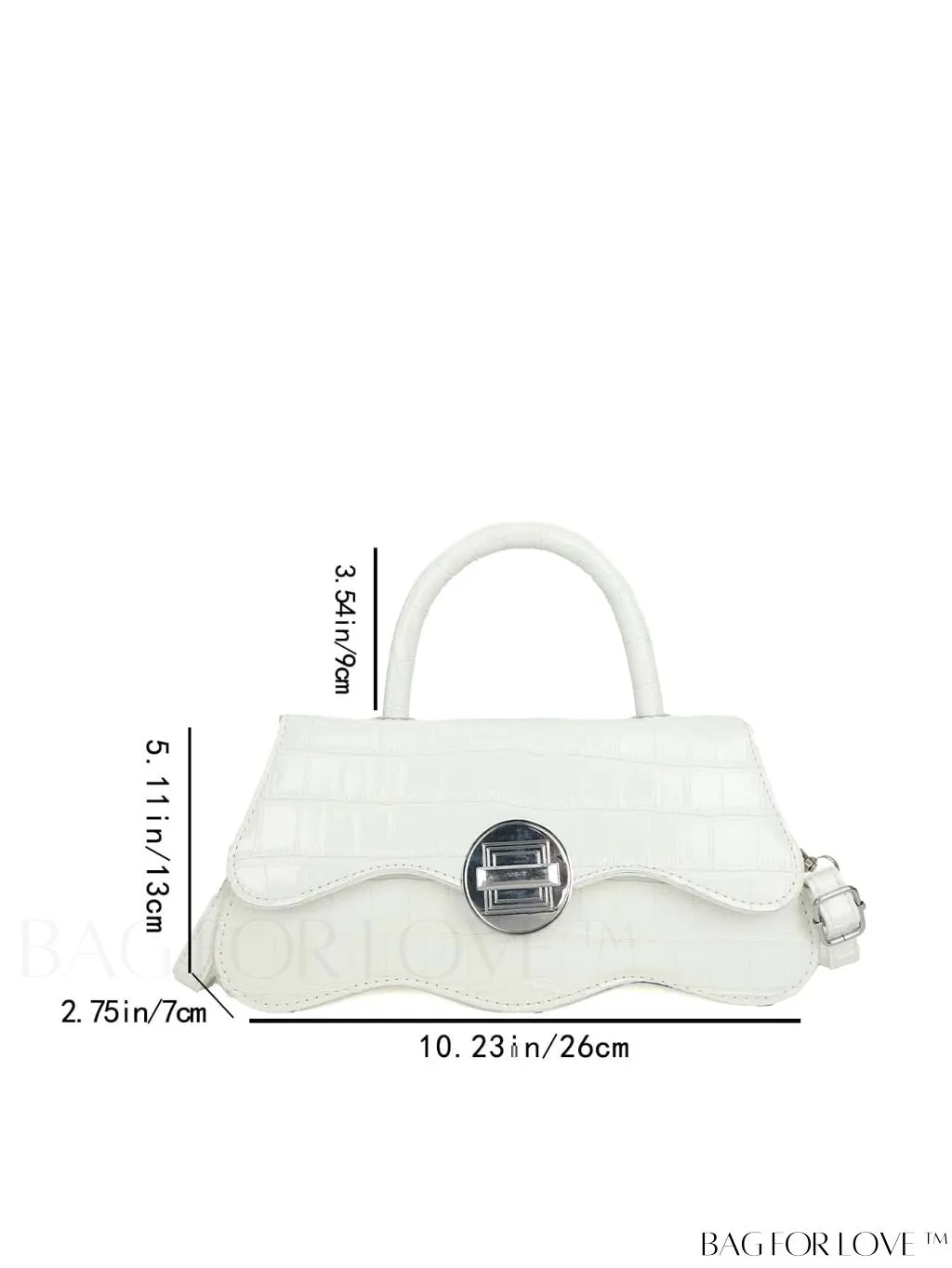 BagForLove - White Top Handle Handbag with Crocodile Pattern - PU Leather