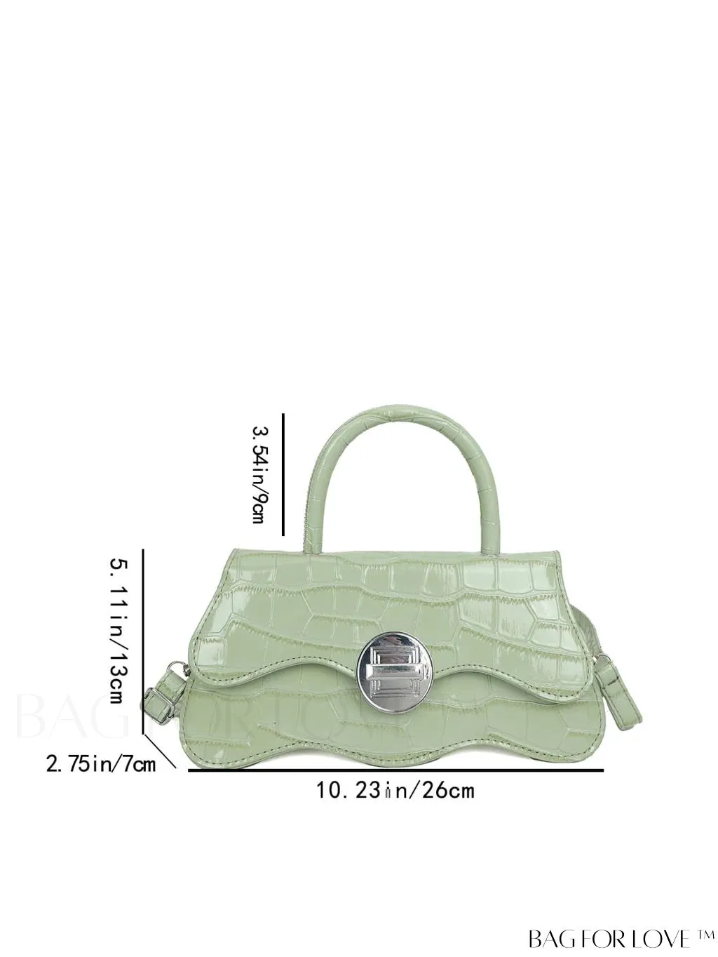 BagForLove - White Top Handle Handbag with Crocodile Pattern - PU Leather