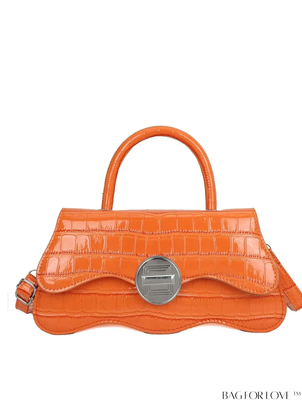 BagForLove - White Top Handle Handbag with Crocodile Pattern - PU Leather