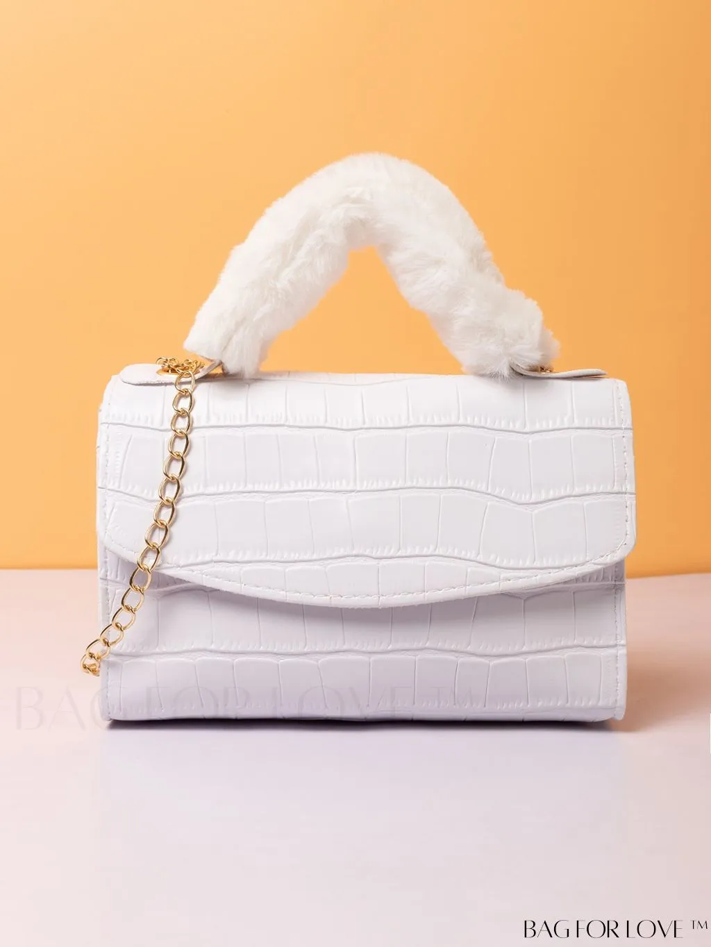 BagForLove - Womens Crocodile Embossed Plush Handle Mini Handbag: Stylish Diagonal Shoulder Bag