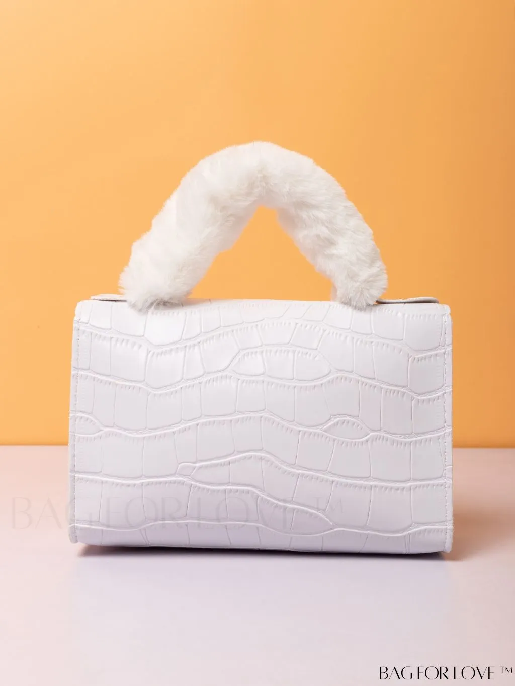BagForLove - Womens Crocodile Embossed Plush Handle Mini Handbag: Stylish Diagonal Shoulder Bag