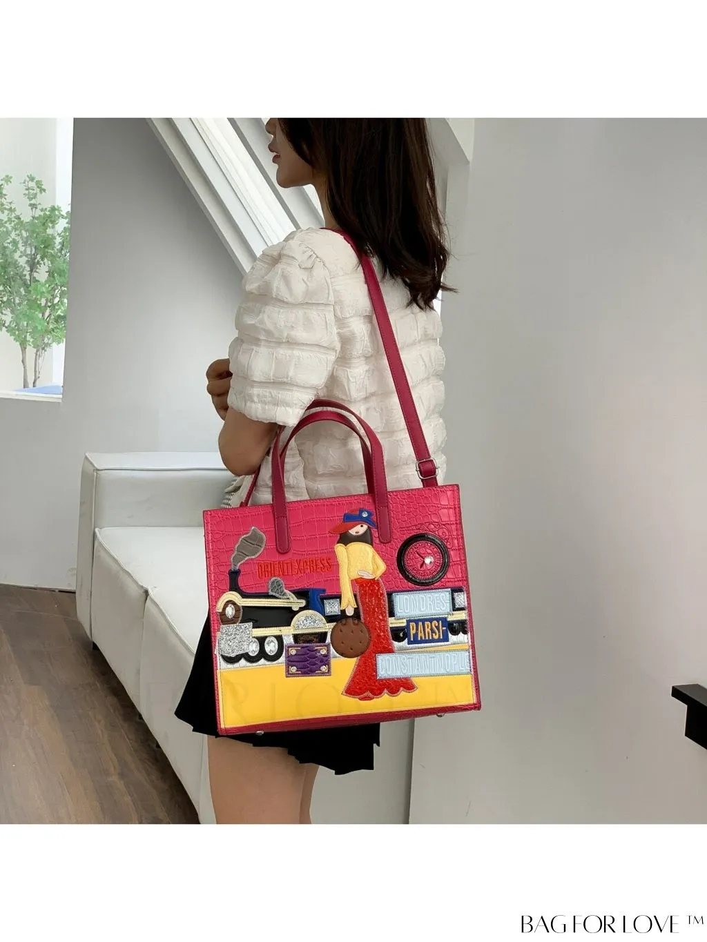 BagForLove - Womens Square Bag with Embroidered Cartoon Character Design