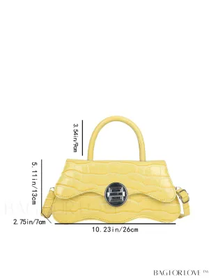 BagForLove - Yellow Top Handle Crocodile Pattern PU Handbag - Elegant and Stylish